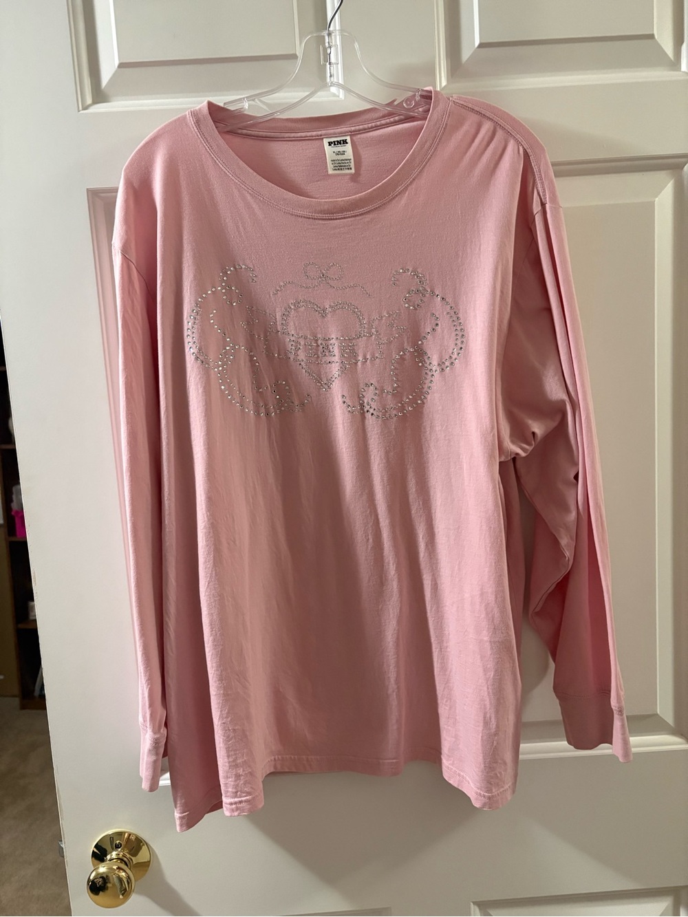 PINK Victoria's Secret Light Pink Long Sleeve Tee with Embellished Logo
